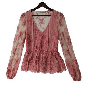Willow & Root Womens Lace Sheer Babydoll‎ Top Pink Size M Fairy Wimsy Coquette